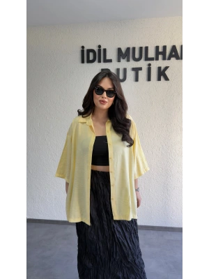 Sarı Günlük Rahat Kalıp Gömlek
