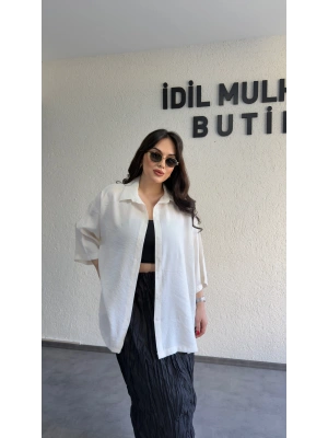 Beyaz Günlük Rahat Kalıp Gömlek