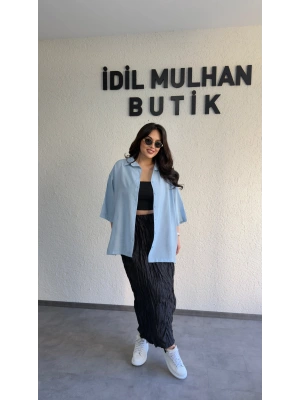 Bebe Mavi Günlük Rahat Kalıp Gömlek