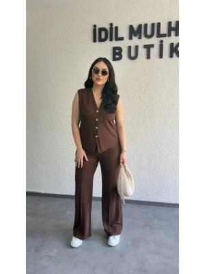 Kahverengi Zr Model Yelek Pantolon Takım