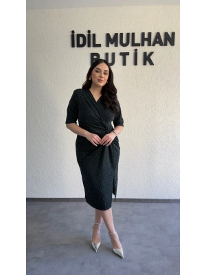 Zümrüt Yeşili Sim Işıltılı Drapeli Elbise