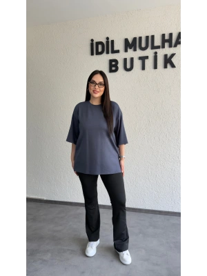 Antrasit Bisiklet Yaka Oysh Tişört