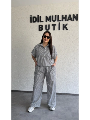 Siyah Çizgili Hafif Doku Günlük Takım