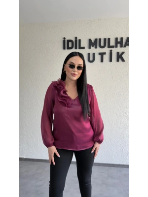 Fuşya Çiçekli Organze Bluz