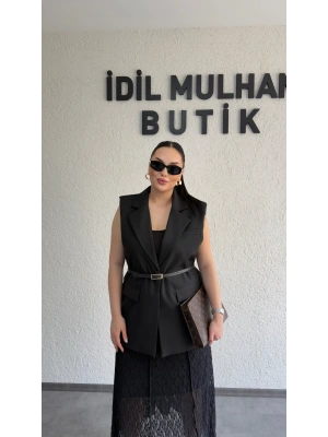 Siyah Vatkalı Premium Blazer Yelek