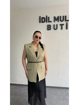 Çağla Yeşili Vatkalı Premium Blazer Yelek