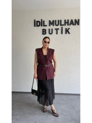 Mürdüm Vatkalı Premium Blazer Yelek
