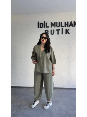 Haki Tek Düğmeli Bohem Tensel Takım