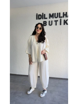 Ekru Tek Düğmeli Bohem Tensel Takım