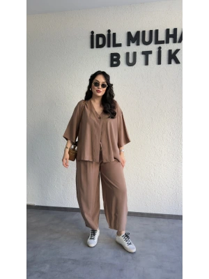 Kahverengi Tek Düğmeli Bohem Tensel Takım
