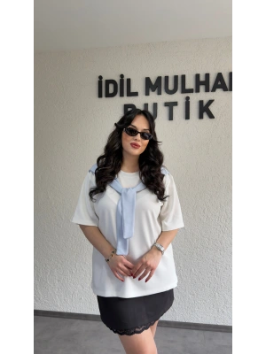 Bebe Mavi Şal Bağlama Detaylı Beyaz Oysh Tişört