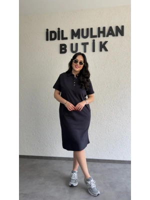 Lacivert Yakası Düğme Detaylı Lacoste Elbise