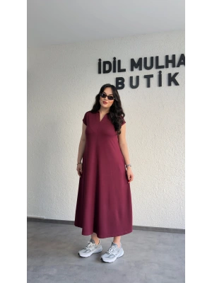 Bordo Cepli Oysh Kumaş Maxi Elbise