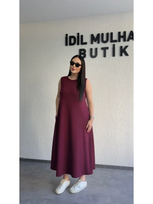 Bordo Oysh Salaş Günlük Midi Elbise