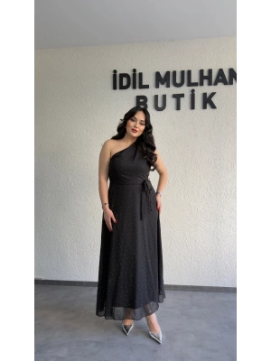 Işıltılı Siyah Şifon Elbise