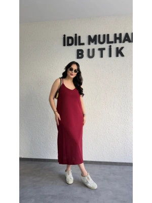 Bordo Ayarlanabilir Askılı Elbise
