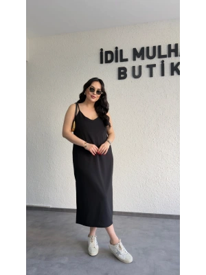 Siyah Ayarlanabilir Askılı Elbise