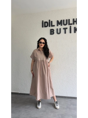 Vizon Cep Detaylı Poplin Elbise