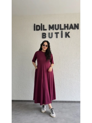 Bordo Oysh Kumaş Godeli Elbise