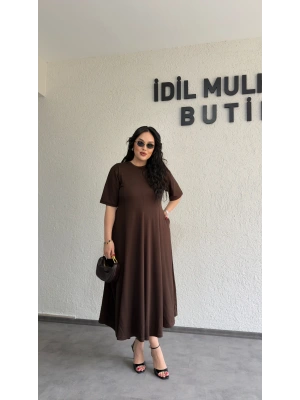 Kahverengi Oysh Kumaş Godeli Elbise
