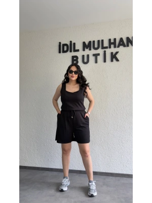 Siyah Oysh Kumaş Şortlu Takım