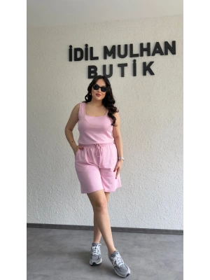 Pembe Oysh Kumaş Şortlu Takım