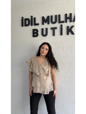 Taş Kruvaze Yan Bağcıklı Organze Bluz