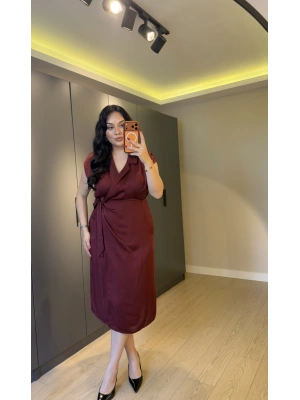 Bordo Nisbet Kumaş Eteği Astarlı Elbise