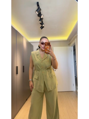 Fıstık Yeşil Premium Blazer Yelek Takım