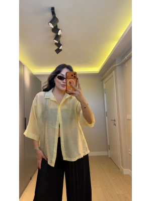 Sarı Oversize Yarım Kollu Gömlek