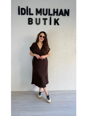 Acı Kahve Aerobin Kumaş Kuşaklı Elbise