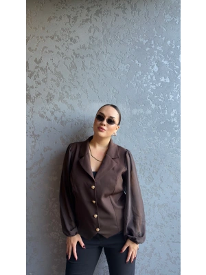 Acı Kahve Erkek Yaka Düğmeli Bluz