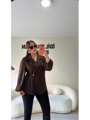 Acı Kahve Gold Düğme Detaylı Piliseli Premium Ceket