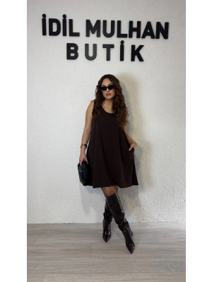 Acı Kahve Kalın Askılı Elbise