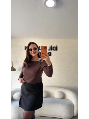 Acı Kahve Omzu Tokalı Oysh Bluz