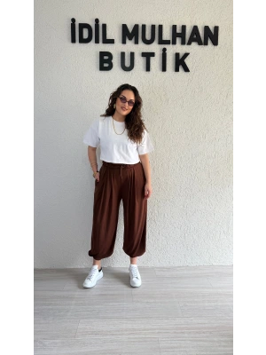 Acı Kahve Pileli Şalvar Pantolon