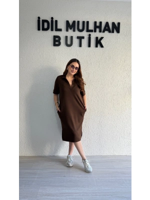 Acı Kahve Polo Yaka Modal Kumaş Elbise