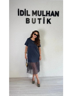 Antrasit Eteği Güpürlü Elbise