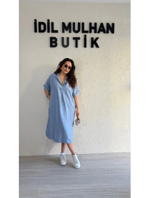 Bebe Mavisi Kemer Detaylı Tensel Elbise