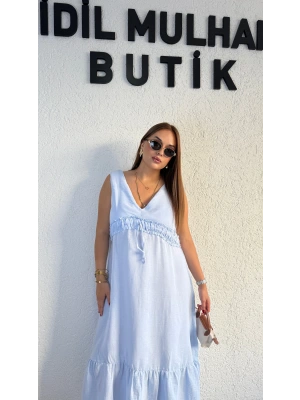 Bebe Mavisi Müslin Elbise