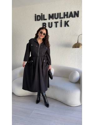Bel Büzgülü Fermuarlı Premium Elbise