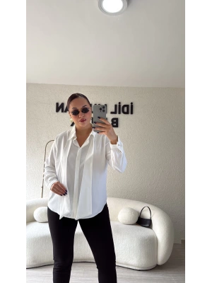 Beyaz Çıkarılabilir Fularlı Gömlek