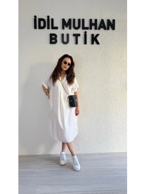 Beyaz Kemer Detaylı Tensel Elbise