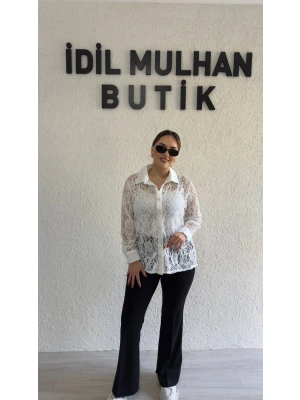 Beyaz Transparan Dantel Gömlek