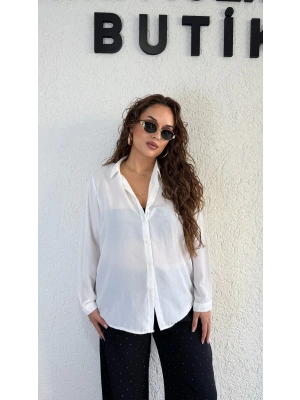 Beyaz Yıldız Taş Detaylı Gömlek