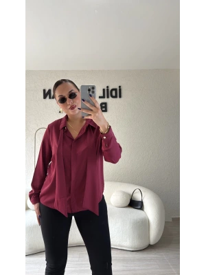 Bordo Çıkarılabilir Fularlı Gömlek