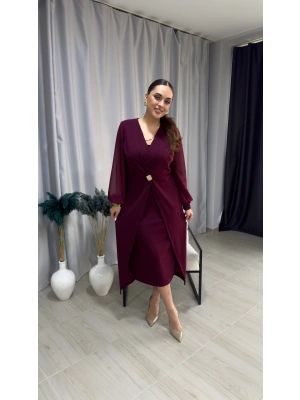 Bordo Hırka Görünümlü Gold Düğme Detaylı Abiye