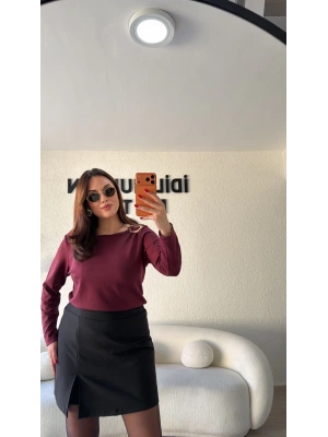 Bordo Omzu Tokalı Oysh Bluz
