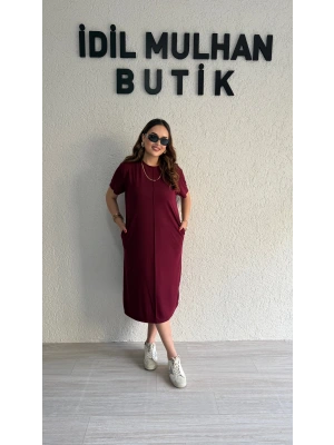 Bordo Oysh Kumaş Basic Elbise