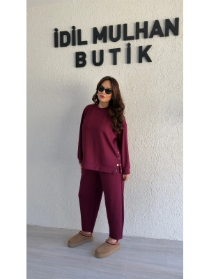 Bordo Oysh Kumaş Yanı Çıtçıtlı Takım